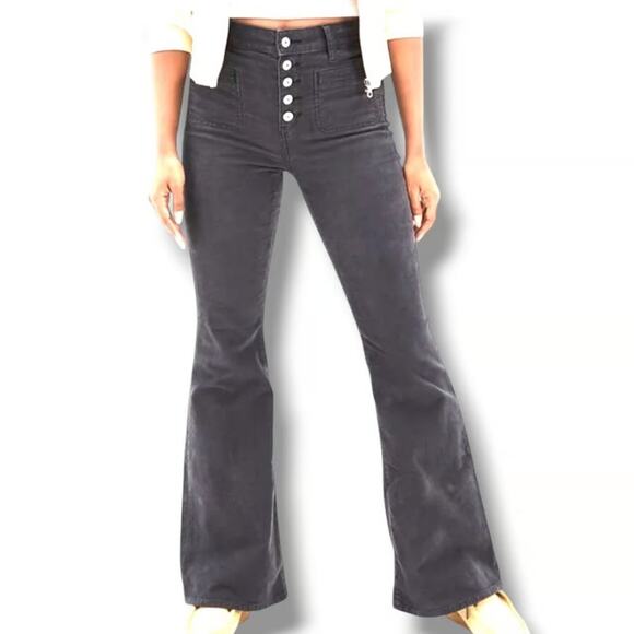 AE NWOT Corduroy Super High-Waisted Flare Pant Gray Sz 14 - Picture 2 of 14